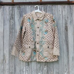 LOGO‎ LAVISH by LORI GOLDSTEIN Womans Sz M Floral Embroidered Boyfriend Jacket